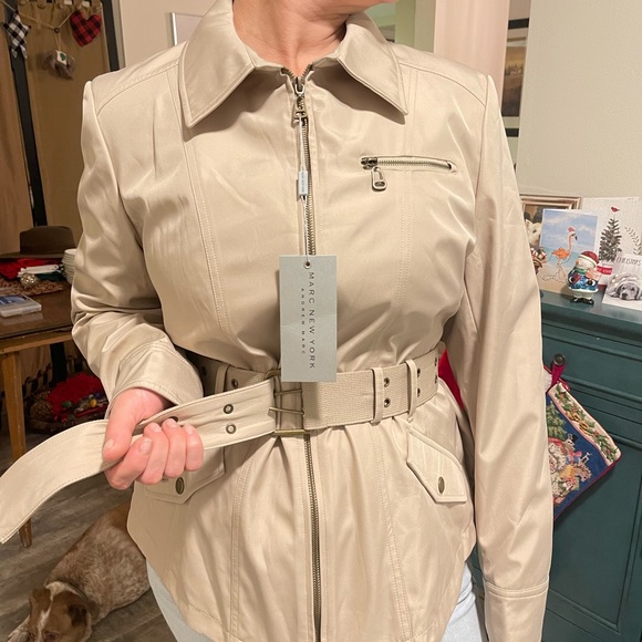 ANDREW MARC NEW belted jacket camel jacket  with print lining - Picture 4 of 5